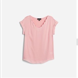 Mixed Material Scallop Detail Blouse